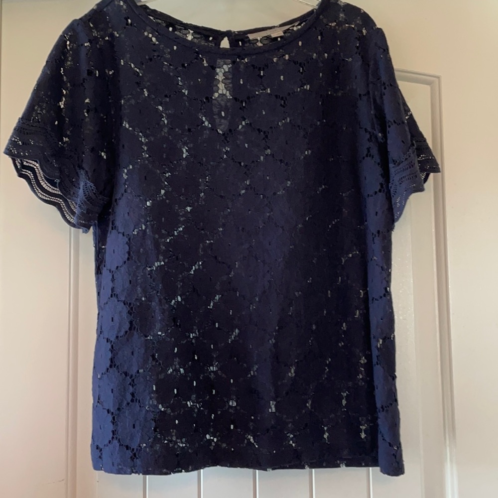 Ann Taylor Loft Navy Blue lace blouse top size S